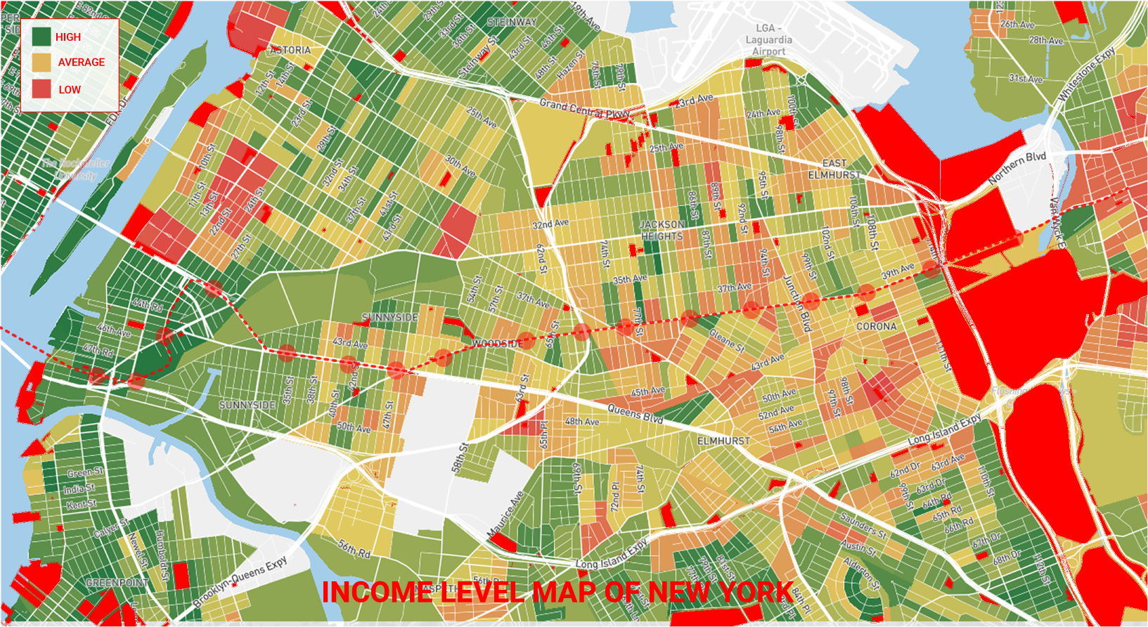 "Map of Income Level in Queens Along the 7 Line"